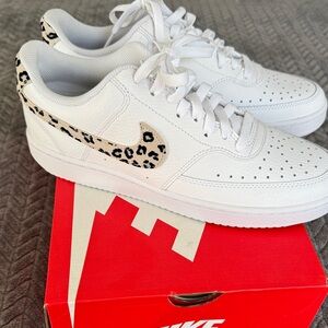Nike Women's White Sneakers with Animal Print